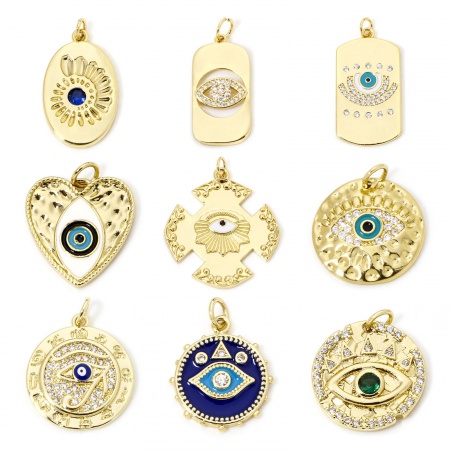 Eco-friendly Brass Religious Pendants 18K Real Gold Plated Eye
