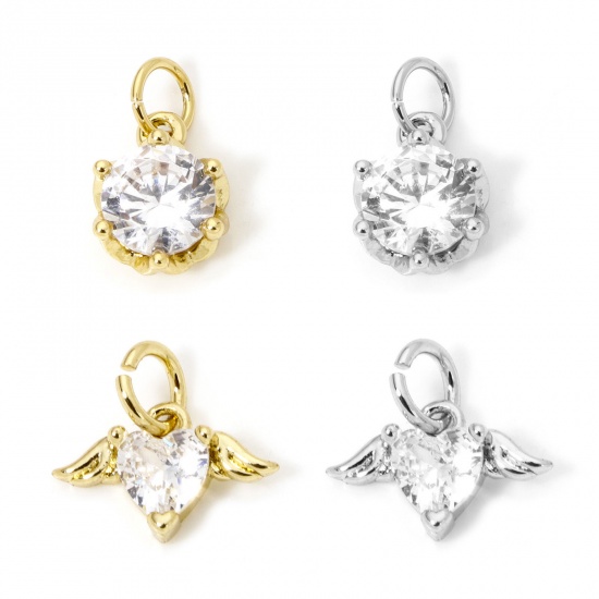 Picture of Eco-friendly Brass Charms Real Gold Plated Clear Cubic Zirconia