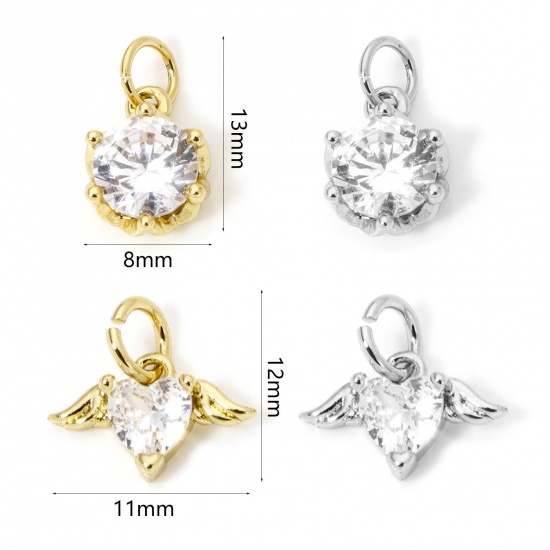 Picture of Eco-friendly Brass Charms Real Gold Plated Clear Cubic Zirconia