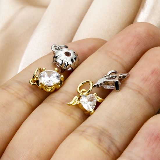 Picture of Eco-friendly Brass Charms Real Gold Plated Clear Cubic Zirconia