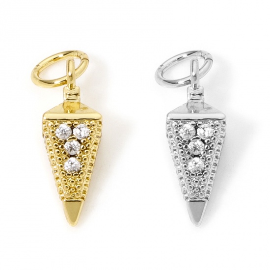 Imagen de 1 Unidad Respetuoso del Medio Ambiente Latón Micro Pave Colgantes Afilar Oro Real Chapado 3D Claro Circón Artificial 18mm x 5mm