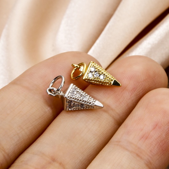 Imagen de 1 Unidad Respetuoso del Medio Ambiente Latón Micro Pave Colgantes Afilar Oro Real Chapado 3D Claro Circón Artificial 18mm x 5mm
