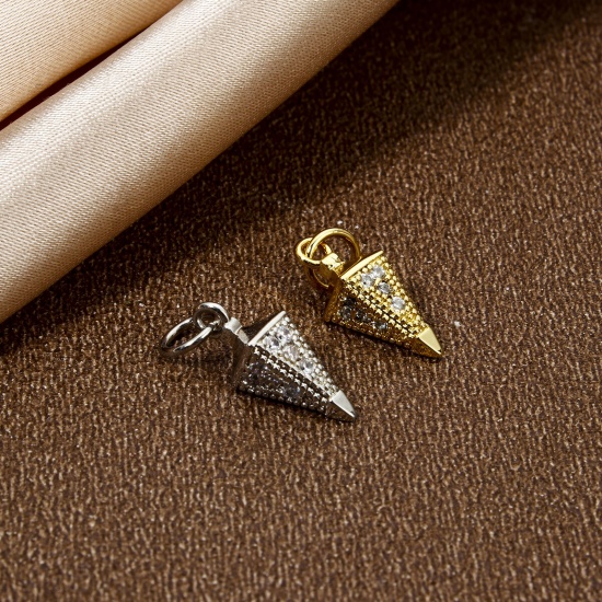 Imagen de 1 Unidad Respetuoso del Medio Ambiente Latón Micro Pave Colgantes Afilar Oro Real Chapado 3D Claro Circón Artificial 18mm x 5mm