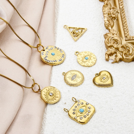 Picture of Eco-friendly Vacuum Plating 304 Stainless Steel Religious Charms Gold Plated Heart Eye Clear Rhinestone