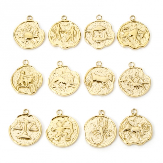 Bild von Umweltfreundliche Vakuumbeschichtung 304 Edelstahl Charms Rund Vergoldet Sternbild