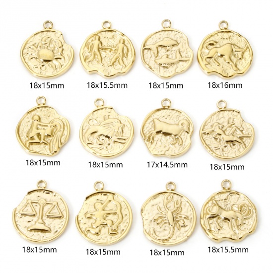 Bild von Umweltfreundliche Vakuumbeschichtung 304 Edelstahl Charms Rund Vergoldet Sternbild