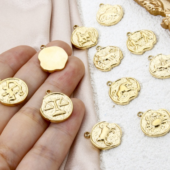 Bild von Umweltfreundliche Vakuumbeschichtung 304 Edelstahl Charms Rund Vergoldet Sternbild