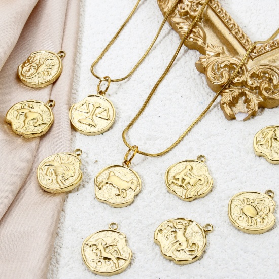 Bild von Umweltfreundliche Vakuumbeschichtung 304 Edelstahl Charms Rund Vergoldet Sternbild