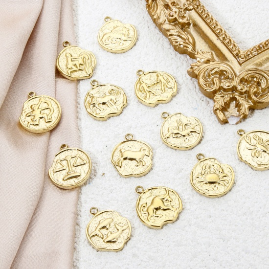 Bild von Umweltfreundliche Vakuumbeschichtung 304 Edelstahl Charms Rund Vergoldet Sternbild