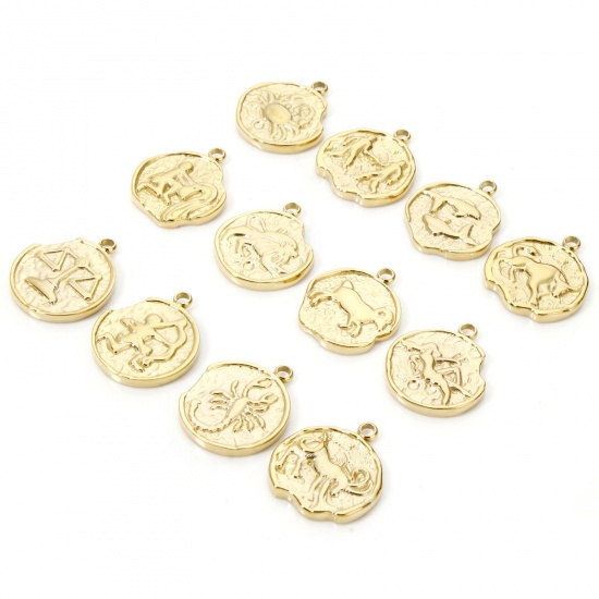 Bild von Umweltfreundliche Vakuumbeschichtung 304 Edelstahl Charms Rund Vergoldet Sternbild