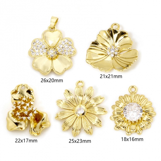 Imagen de 1 Unidad Respetuoso del Medio Ambiente Latón Colgantes Flor 18K Oro Real Chapado 3D