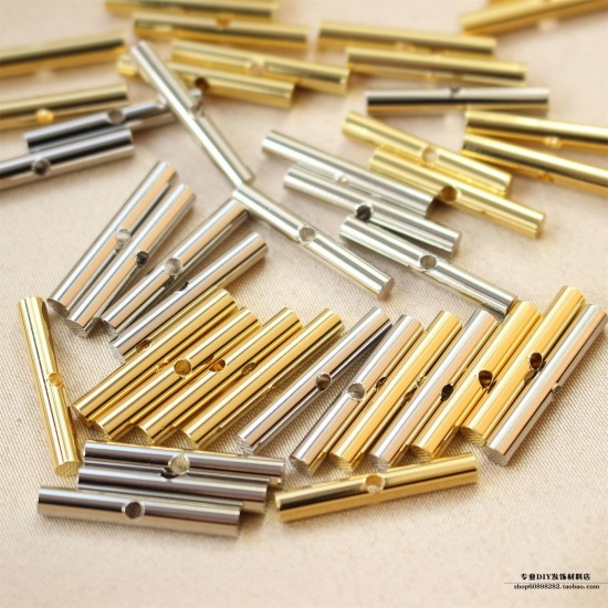 Picture of Brass Beads For DIY Jewelry Making Multicolor Tube About 3cm x 2cm