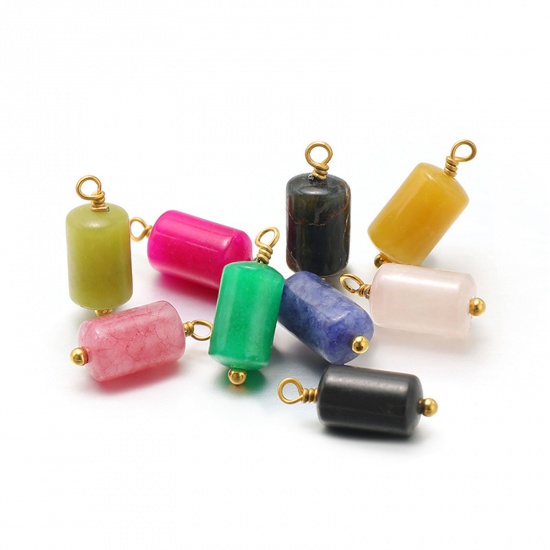 Picture of 304 Stainless Steel & Gemstone Charms Gold Plated Cylinder 15mm x 6mm