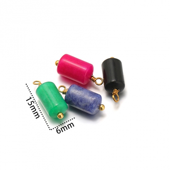 Picture of 304 Stainless Steel & Gemstone Charms Gold Plated Cylinder 15mm x 6mm