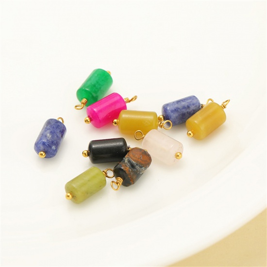 Picture of 304 Stainless Steel & Gemstone Charms Gold Plated Cylinder 15mm x 6mm