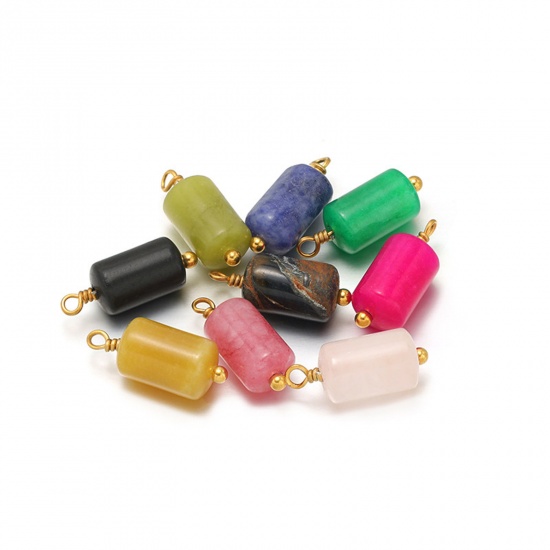 Picture of 304 Stainless Steel & Gemstone Charms Gold Plated Cylinder 15mm x 6mm