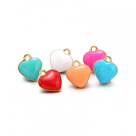 304 Edelstahl Valentinstag Charms Herz Bunt Doppelseitige Emaille 9mm x 8mm