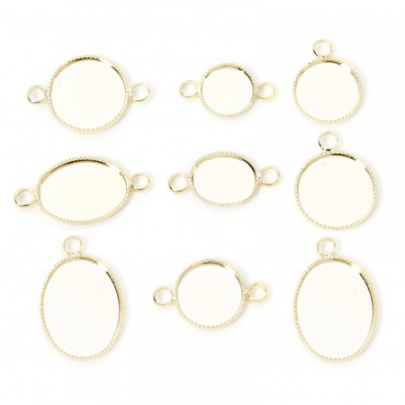 5 Pz Ecologico Ottone Pendenti con Base Vuota per Accessori per la Creazione di Gioielli Fai-da-te con Cammeo Tondo 14K Vero Oro Placcato Ovale