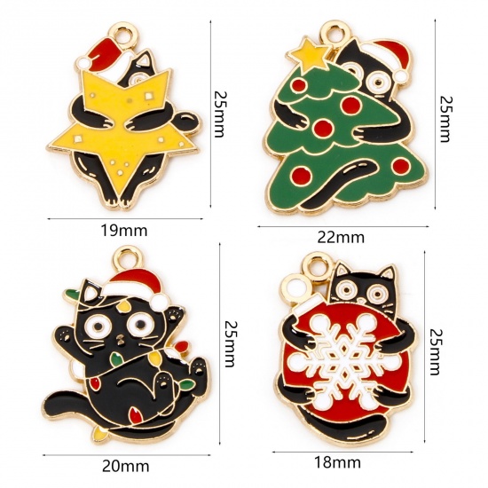 Picture of Zinc Based Alloy Christmas Charms Gold Plated Multicolor Cat Animal Enamel