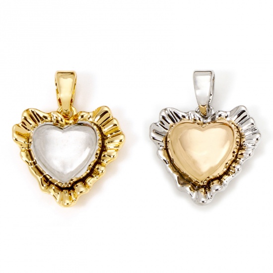 Imagen de 2 Unidades Latón día de San Valentín Colgantes Charms Corazón Plata y Chapado en Oro de 18K Dos Colores 19mm x 14.5mm