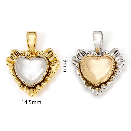 Imagen de 2 Unidades Latón día de San Valentín Colgantes Charms Corazón Plata y Chapado en Oro de 18K Dos Colores 19mm x 14.5mm