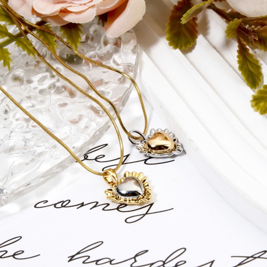 Imagen de 2 Unidades Latón día de San Valentín Colgantes Charms Corazón Plata y Chapado en Oro de 18K Dos Colores 19mm x 14.5mm