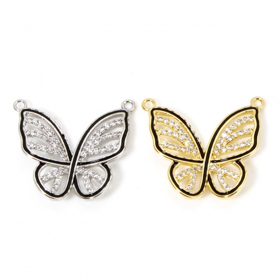 Picture of Brass Connectors Charms Pendants Butterfly Animal Multicolor Black Micro Pave Clear Cubic Zirconia 23mm x 21mm