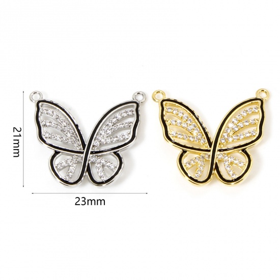 Picture of Brass Connectors Charms Pendants Butterfly Animal Multicolor Black Micro Pave Clear Cubic Zirconia 23mm x 21mm