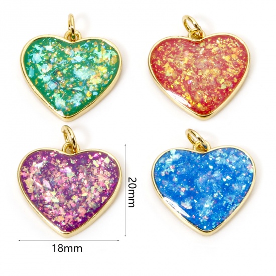 Immagine di 1 Pz Ottone San Valentino Ciondoli Cuore Placcato Oro 18K Opale Imitazione 20mm x 18mm