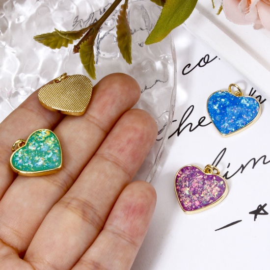 Immagine di 1 Pz Ottone San Valentino Ciondoli Cuore Placcato Oro 18K Opale Imitazione 20mm x 18mm