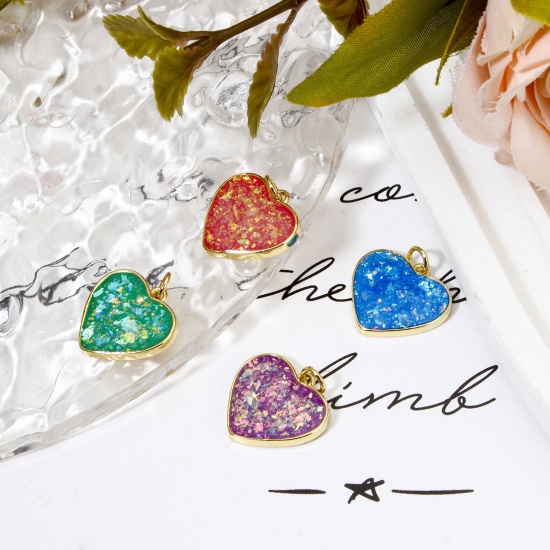 Immagine di 1 Pz Ottone San Valentino Ciondoli Cuore Placcato Oro 18K Opale Imitazione 20mm x 18mm