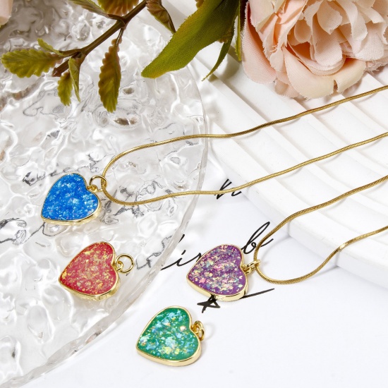 Immagine di 1 Pz Ottone San Valentino Ciondoli Cuore Placcato Oro 18K Opale Imitazione 20mm x 18mm