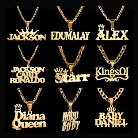 1 Unidad 304 Acero Inoxidable Collar con Nombre Personalizado Colgante con Letra Personalizada Chapado en Oro 45cm longitud
