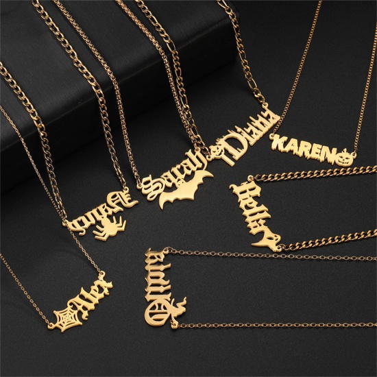 Picture of 304 Stainless Steel Halloween Customized Name Necklace Personalized Letter Charm Pendant 45cm(17.7") long