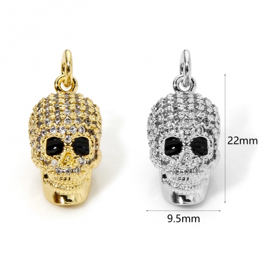 Picture of Brass Micro Pave Charmes Multicolor Skull 3D Clear Cubic Zirconia 22mm x 9.5mm