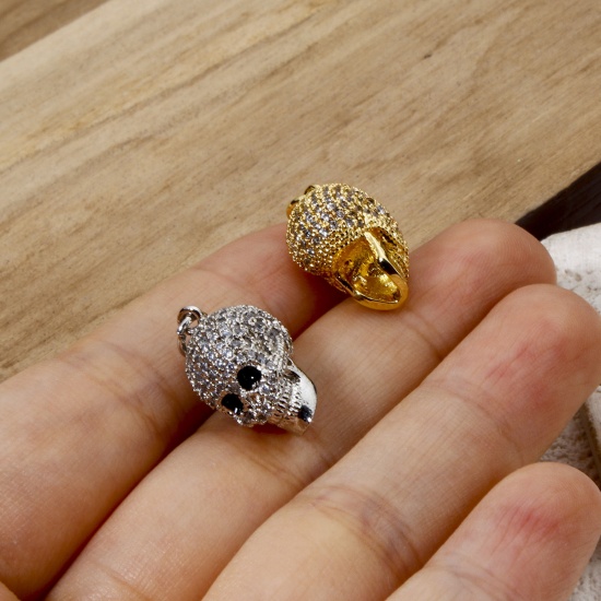 Picture of Brass Micro Pave Charmes Multicolor Skull 3D Clear Cubic Zirconia 22mm x 9.5mm