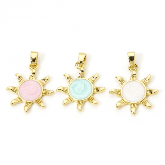 Imagen de 2 Unidades Latón Galaxia Colgantes Charms Oro Real Chapado Perlado Sol Esmalte 25mm x 18mm