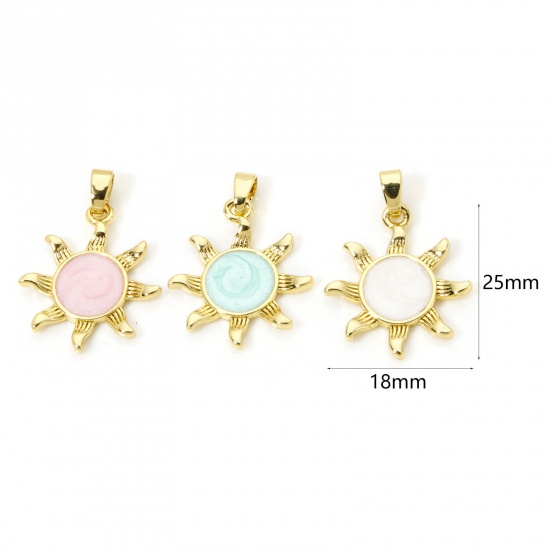 Imagen de 2 Unidades Latón Galaxia Colgantes Charms Oro Real Chapado Perlado Sol Esmalte 25mm x 18mm