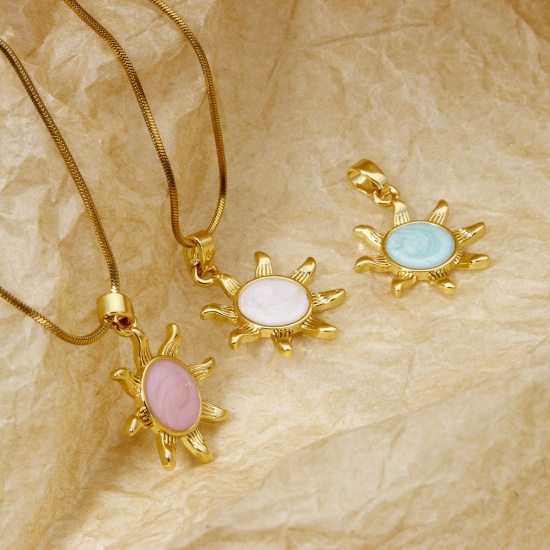 Imagen de 2 Unidades Latón Galaxia Colgantes Charms Oro Real Chapado Perlado Sol Esmalte 25mm x 18mm