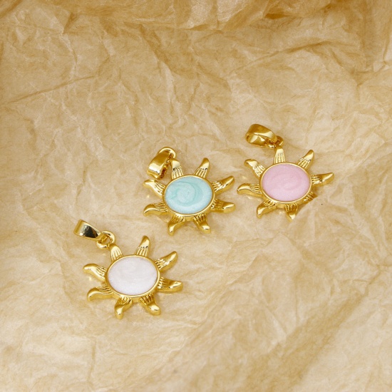 Imagen de 2 Unidades Latón Galaxia Colgantes Charms Oro Real Chapado Perlado Sol Esmalte 25mm x 18mm