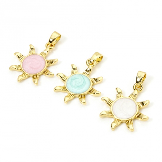 Imagen de 2 Unidades Latón Galaxia Colgantes Charms Oro Real Chapado Perlado Sol Esmalte 25mm x 18mm