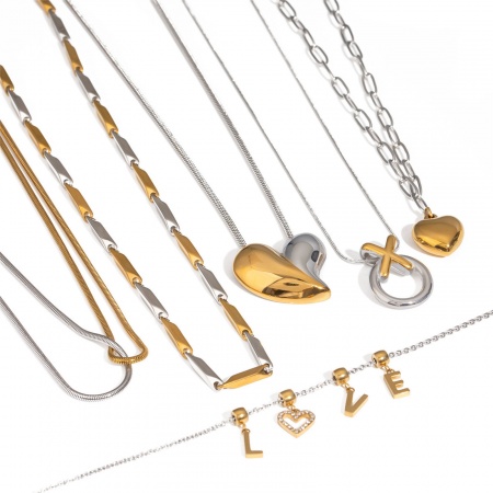 Eco-friendly 18K Real Gold Plated & Silver Tone 304 Stainless Steel Necklace
