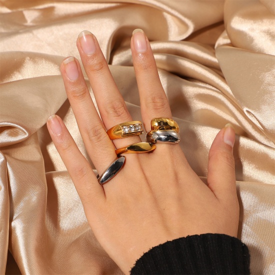 Bild von 1 Stück Umweltfreundlich Ins Stil 18K Echtgold plattiert & Silberton 304 Edelstahl Uneinstellbar Ring 17.3mm（US Größe:7)