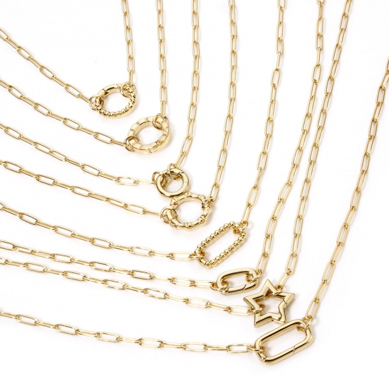 Picture of 1 Piece Brass Paperclip Chain Necklace Gold Plated With Spring Ring Clasp