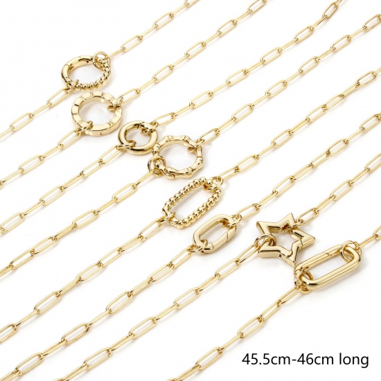 Picture of Vacuum Plating 304 Stainless Steel Paperclip Chain Necklace For DIY Jewelry Making Gold Plated With Spring Ring Clasp