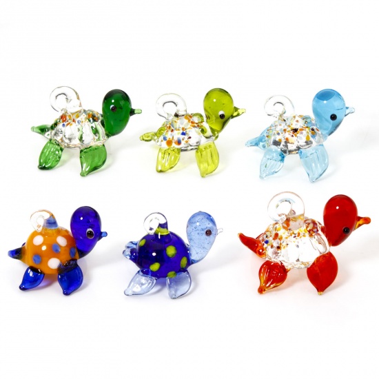 Picture of Lampwork Glass Ocean Jewelry Pendants Multicolor Tortoise Animal 3D 3.2cm x 2.2cm