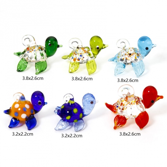 Picture of Lampwork Glass Ocean Jewelry Pendants Multicolor Tortoise Animal 3D 3.2cm x 2.2cm