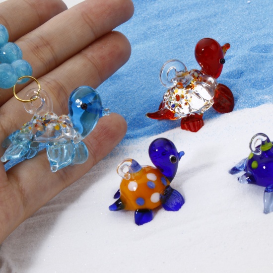 Picture of Lampwork Glass Ocean Jewelry Pendants Multicolor Tortoise Animal 3D 3.2cm x 2.2cm