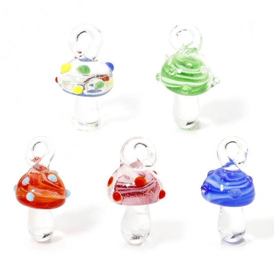 Picture of Lampwork Glass Flora Collection Charms Multicolor Mushroom Dot 3D 28mm x 14mm