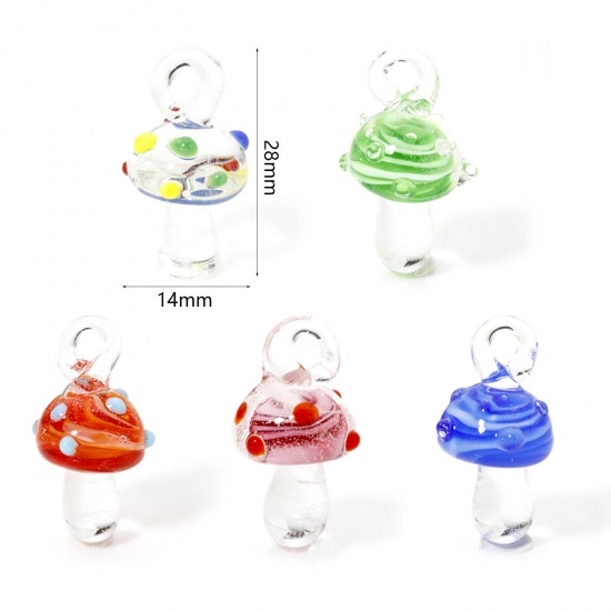 Picture of Lampwork Glass Flora Collection Charms Multicolor Mushroom Dot 3D 28mm x 14mm